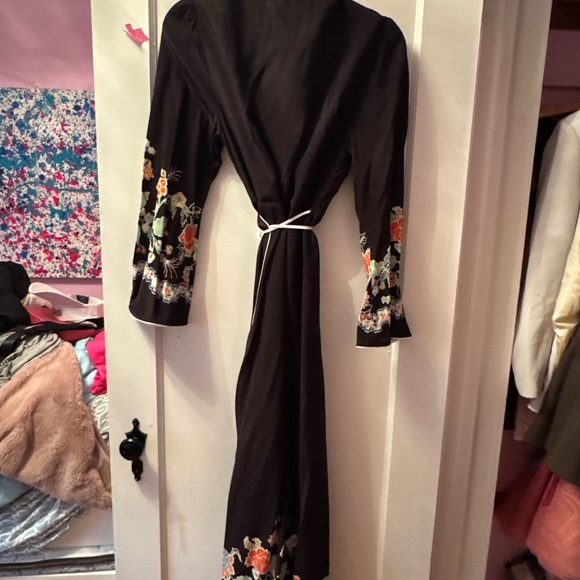 RIXO Kimono style Black Embellished wrap Midi Dress - Picture 3 of 6